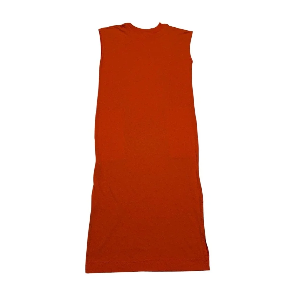Free People Beach Orange Maxi Dress Sleeveless Side Slit Pockets Cotton Modal SP